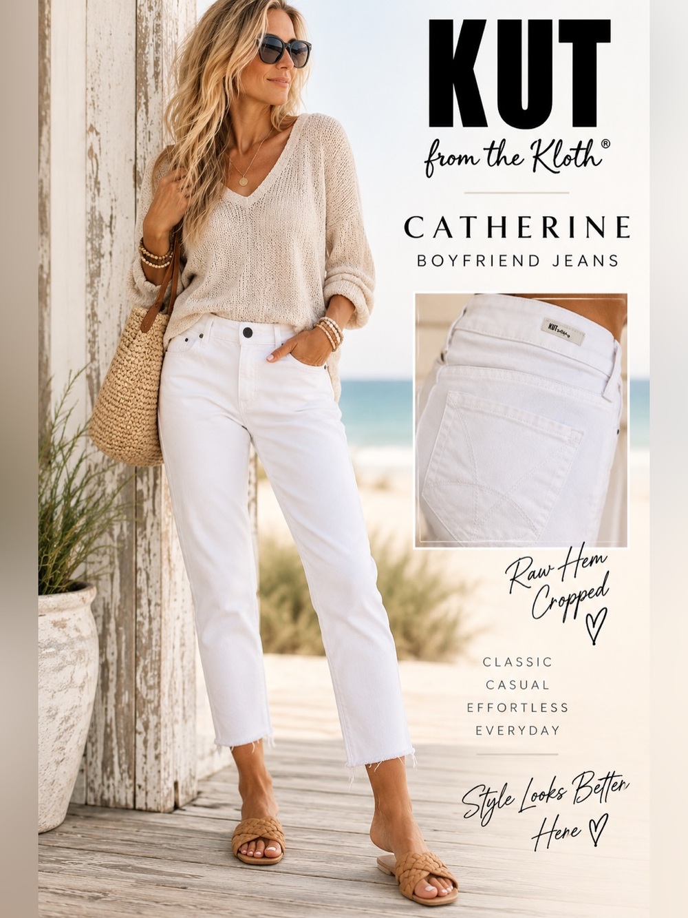 KUT from the Kloth Catherine Boyfriend White Raw Hem Jeans Size 0 Cropped